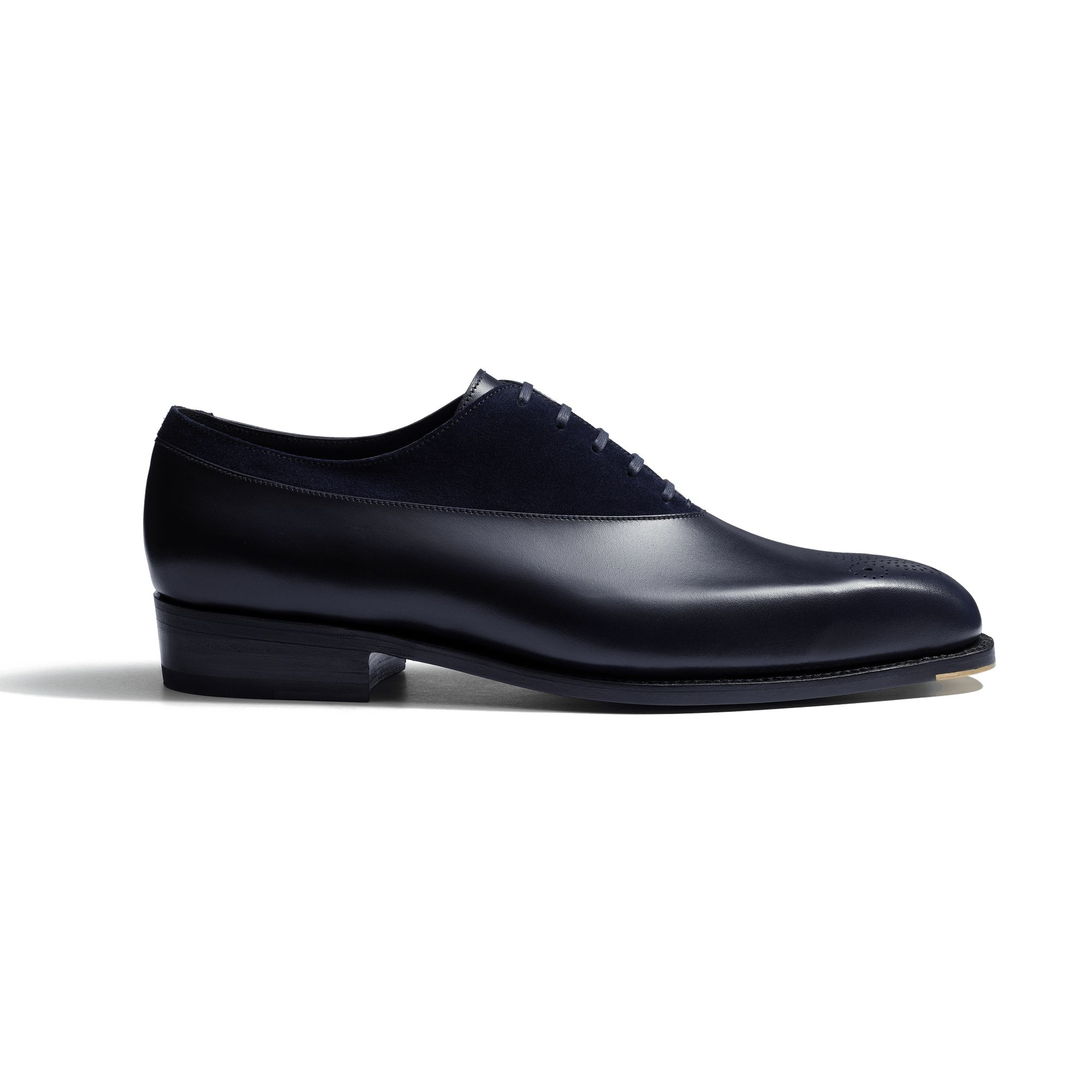 Richelieu asymétrique Fusain [homme cuir veau box marine initial & cuir veau velours marine]