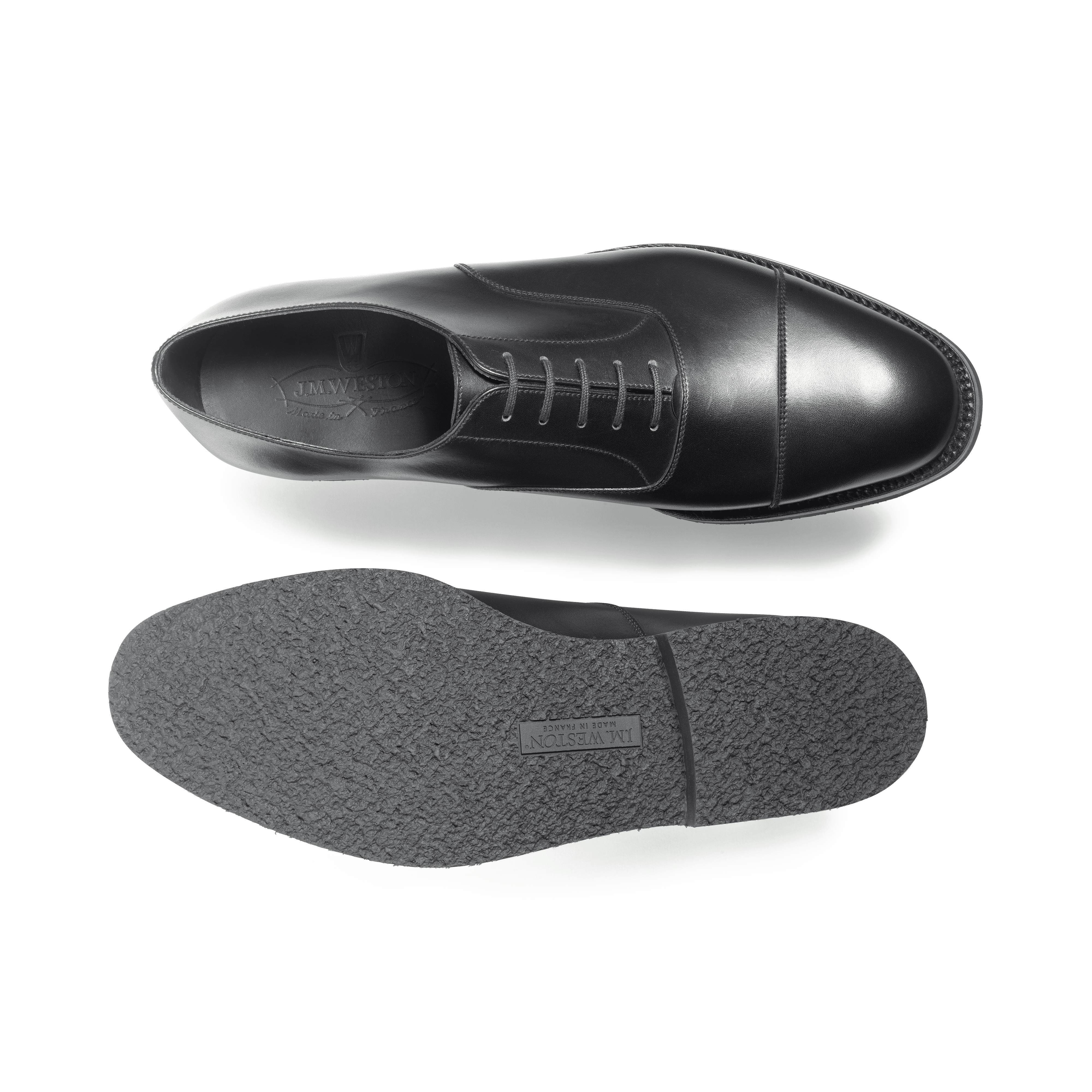 Men's Cap Toe Oxford Shoe With Rubber Sole Black Leather – J.M. Weston
