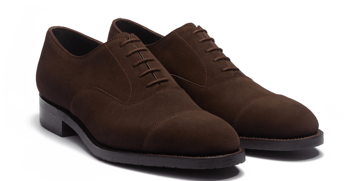 Men's Cap Toe Oxford Shoe With Rubber Sole Brown Suede – J.M. Weston