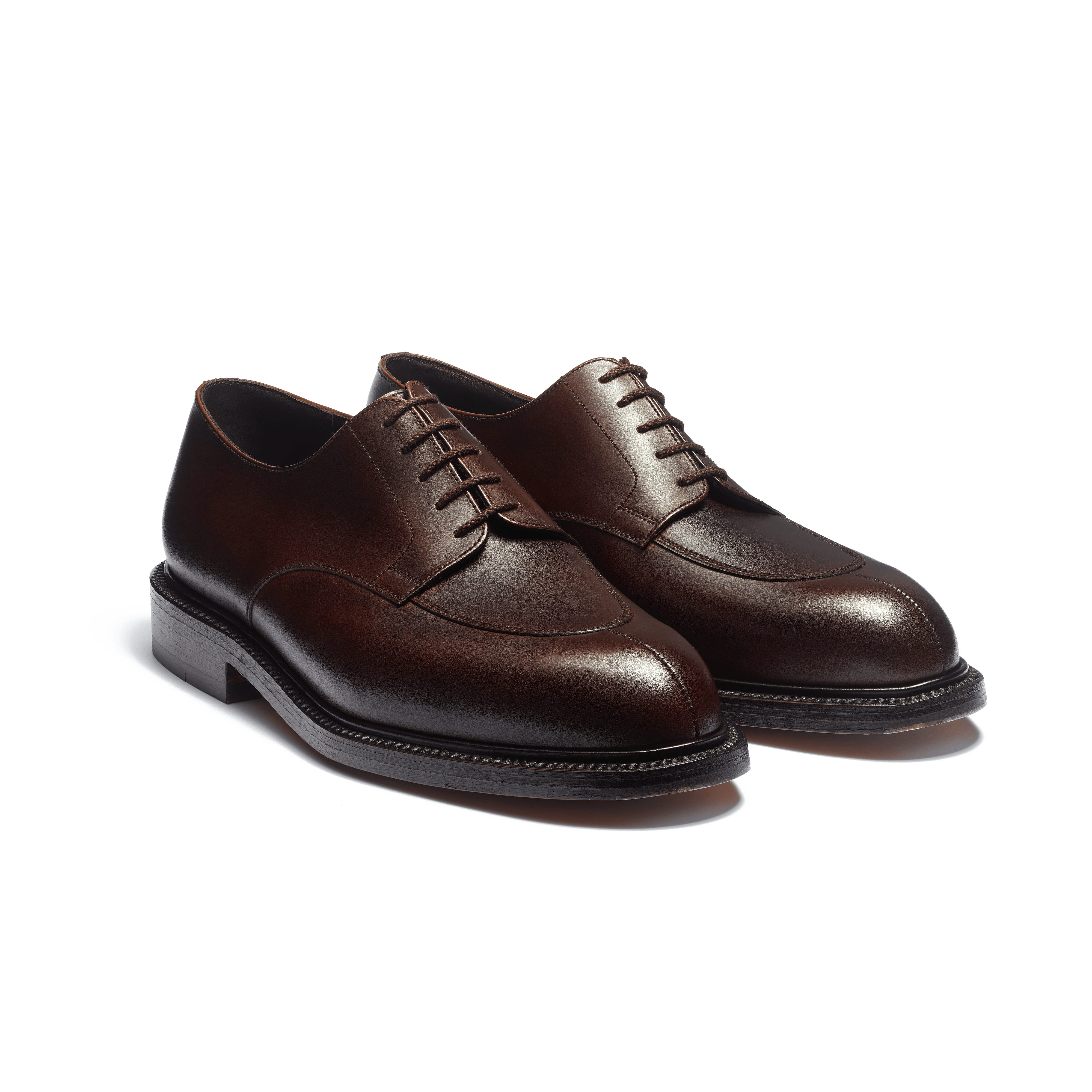 Men's Brown Leather Half-Hunt Derby in Brown soft calfskin with Men's Brown Leather Half-Hunt Derby in Brown soft calfskin with