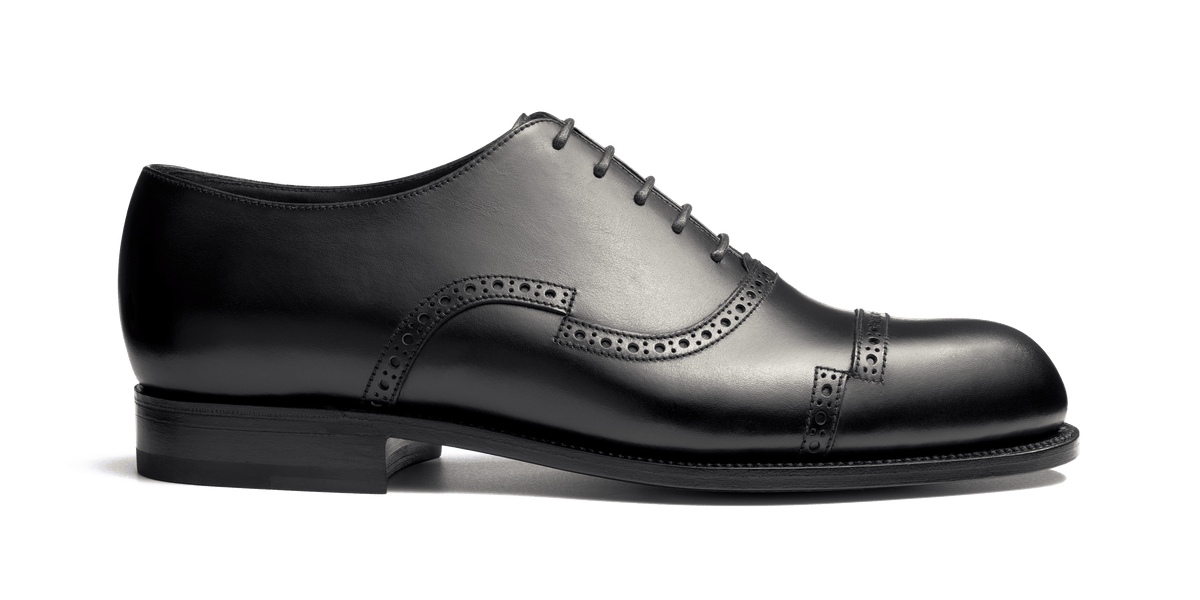 Men'sRaphael Cap Toe Oxford Shoe With Perforations Black Leather – J.M ...