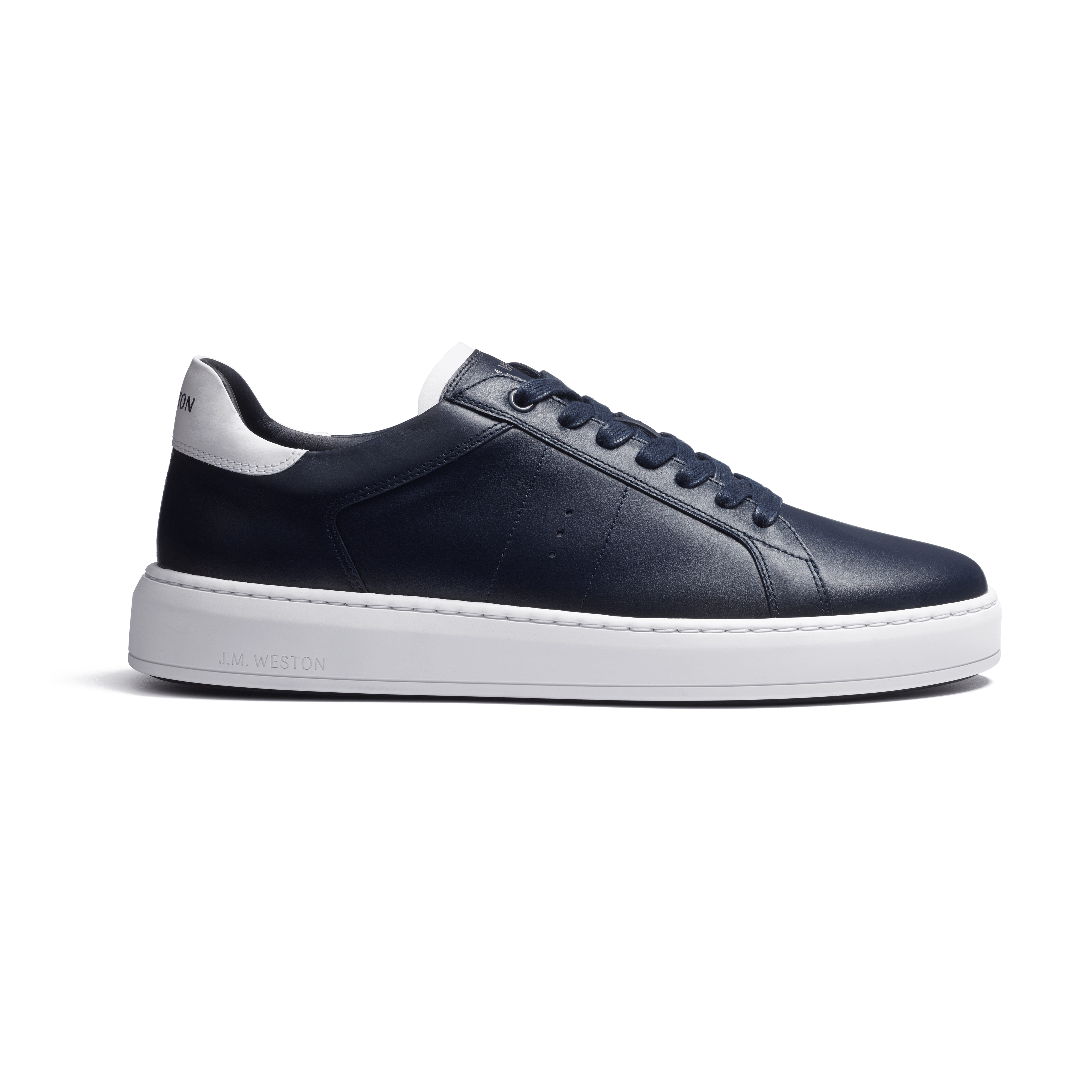 On Time Sneaker in Navy Blue Soft Leather with White Details 