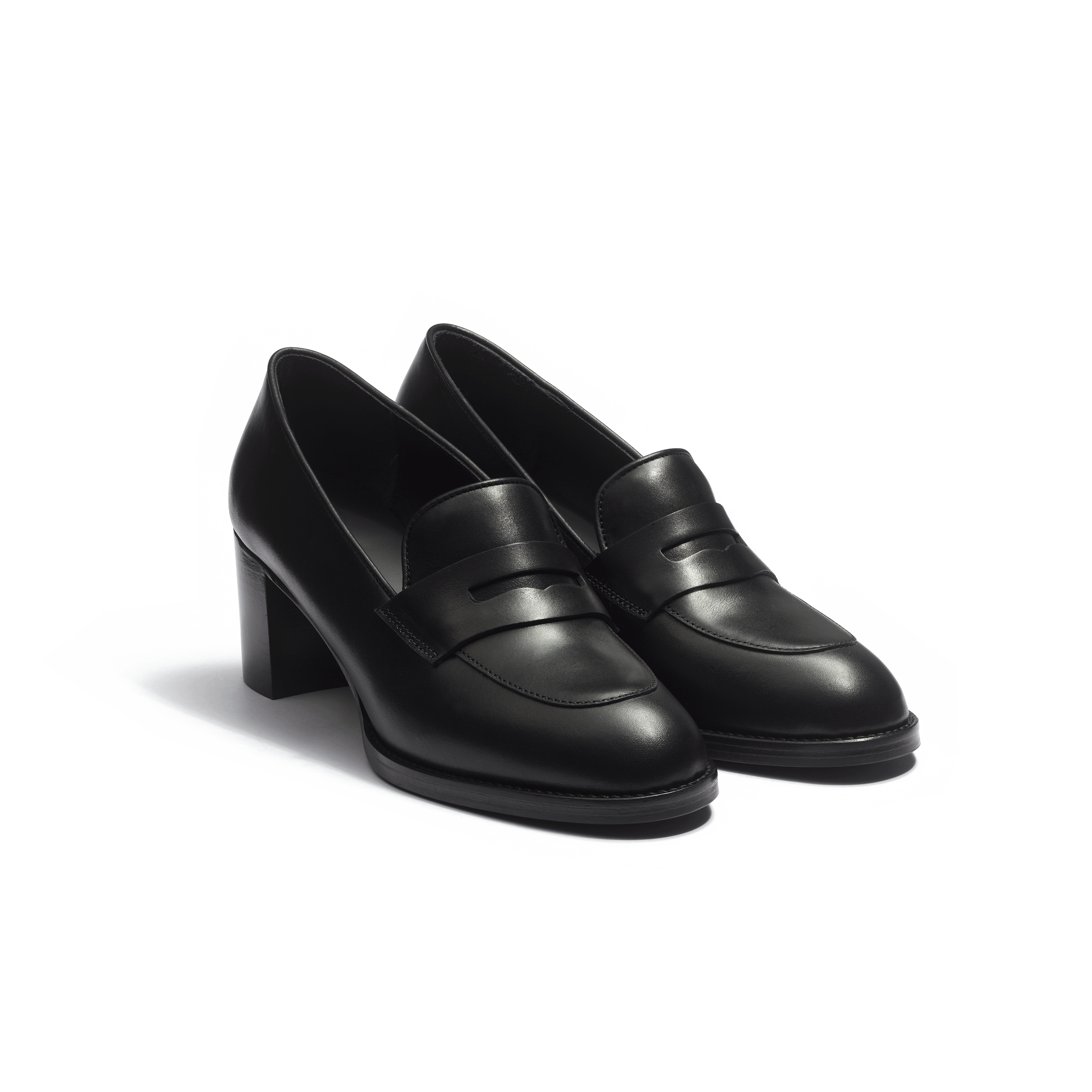 Women s Heeled Loafer in Black Soft Calfskin J.M. Weston