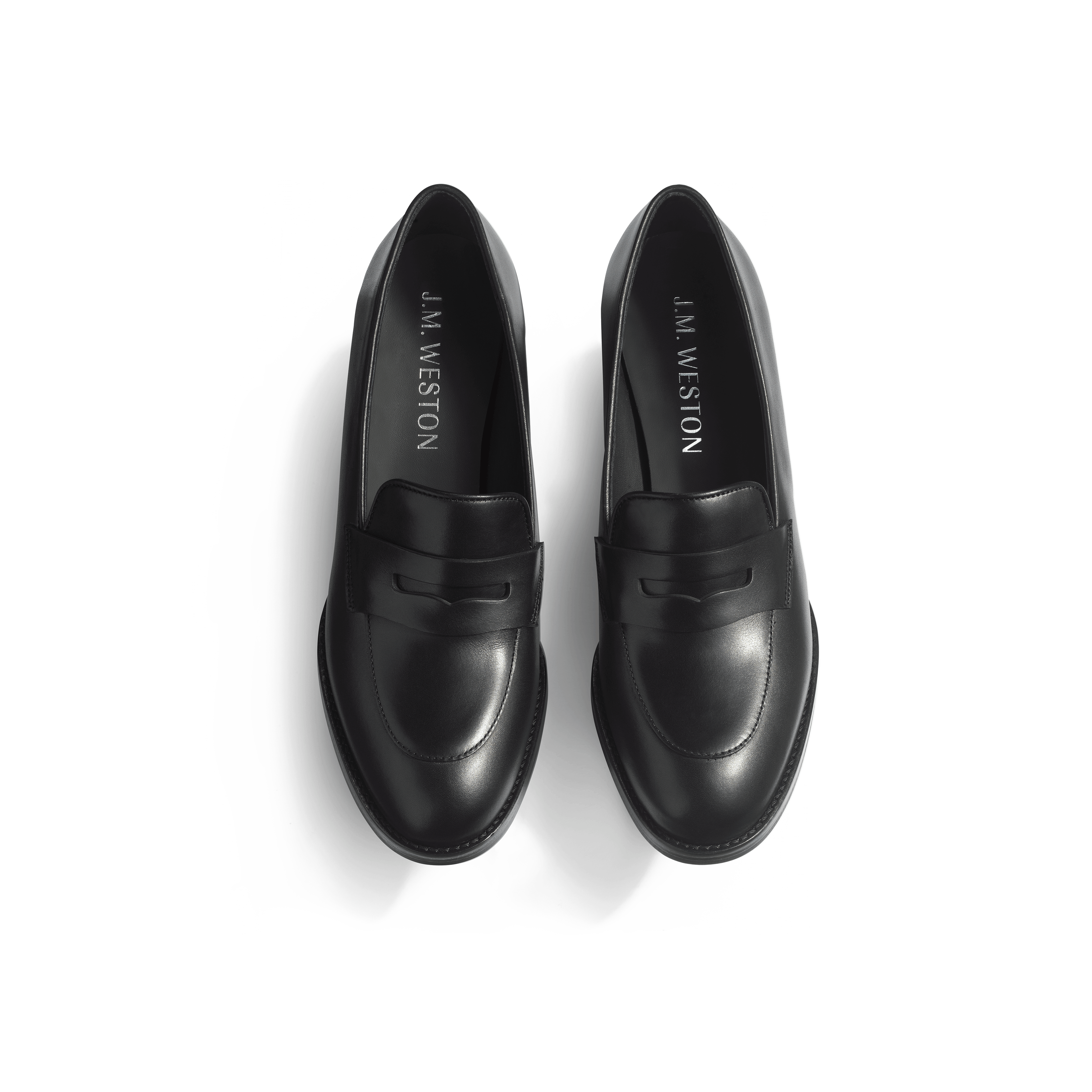 Black leather sales heeled loafers womens