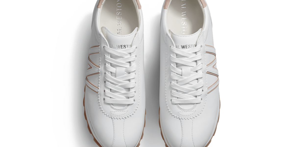 Weston Roses Basket On My Way en cuir veau sport blanc détails rose & J.M. Weston