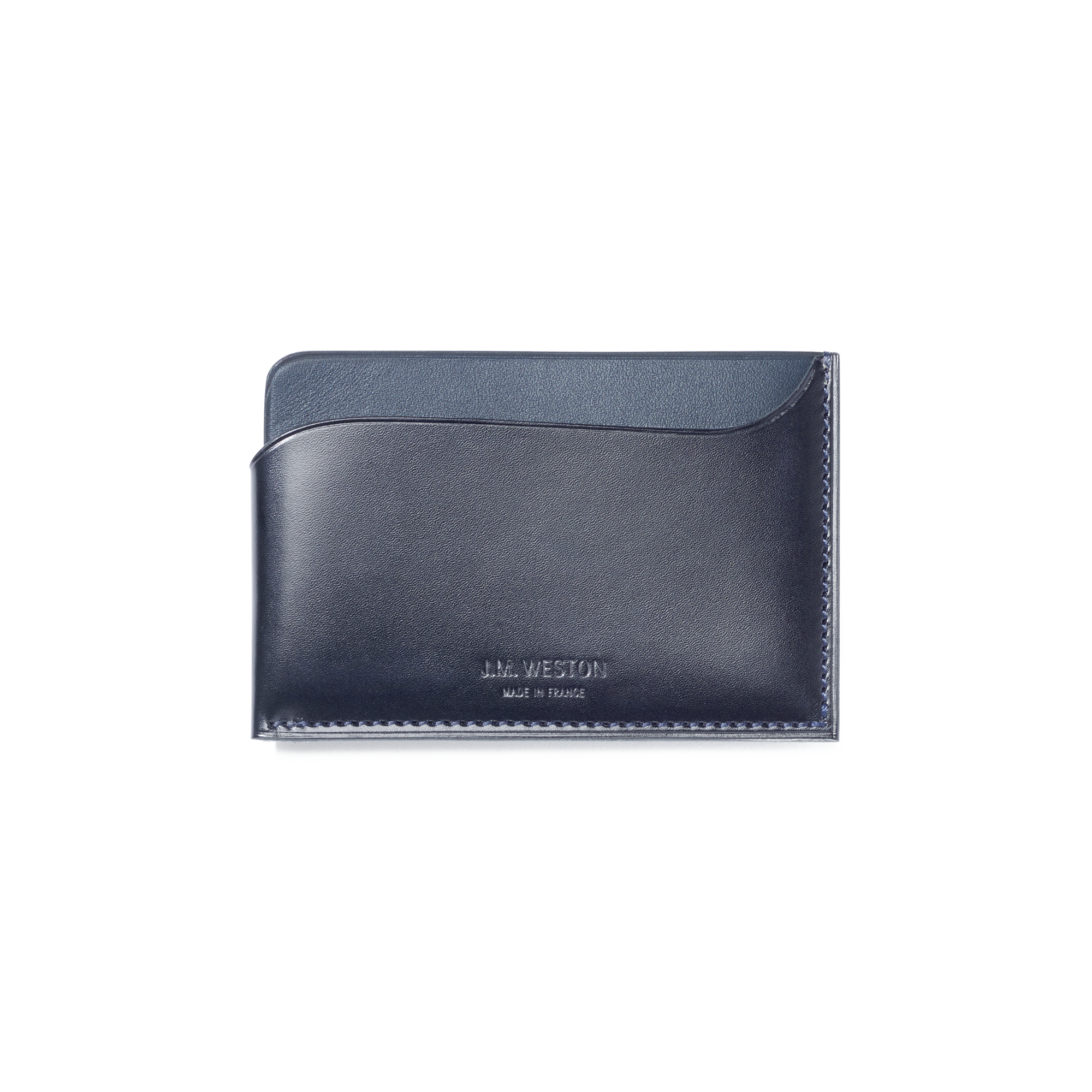 Porte-cartes Double You[Cuir veau lisse noir & cuir veau box bleu marine]