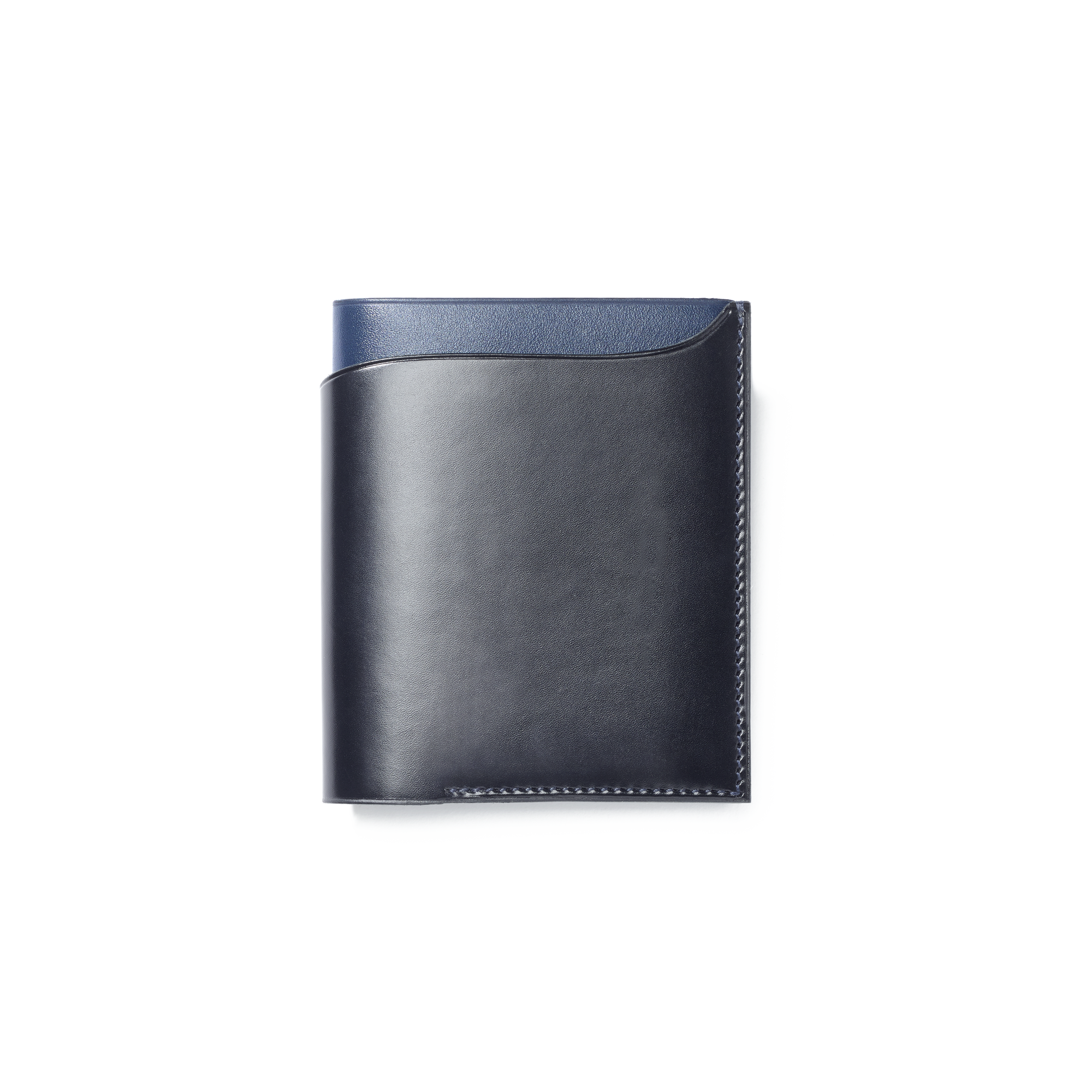 Portefeuille 4 cartes Double You[Cuir veau lisse noir & cuir veau box bleu marine]