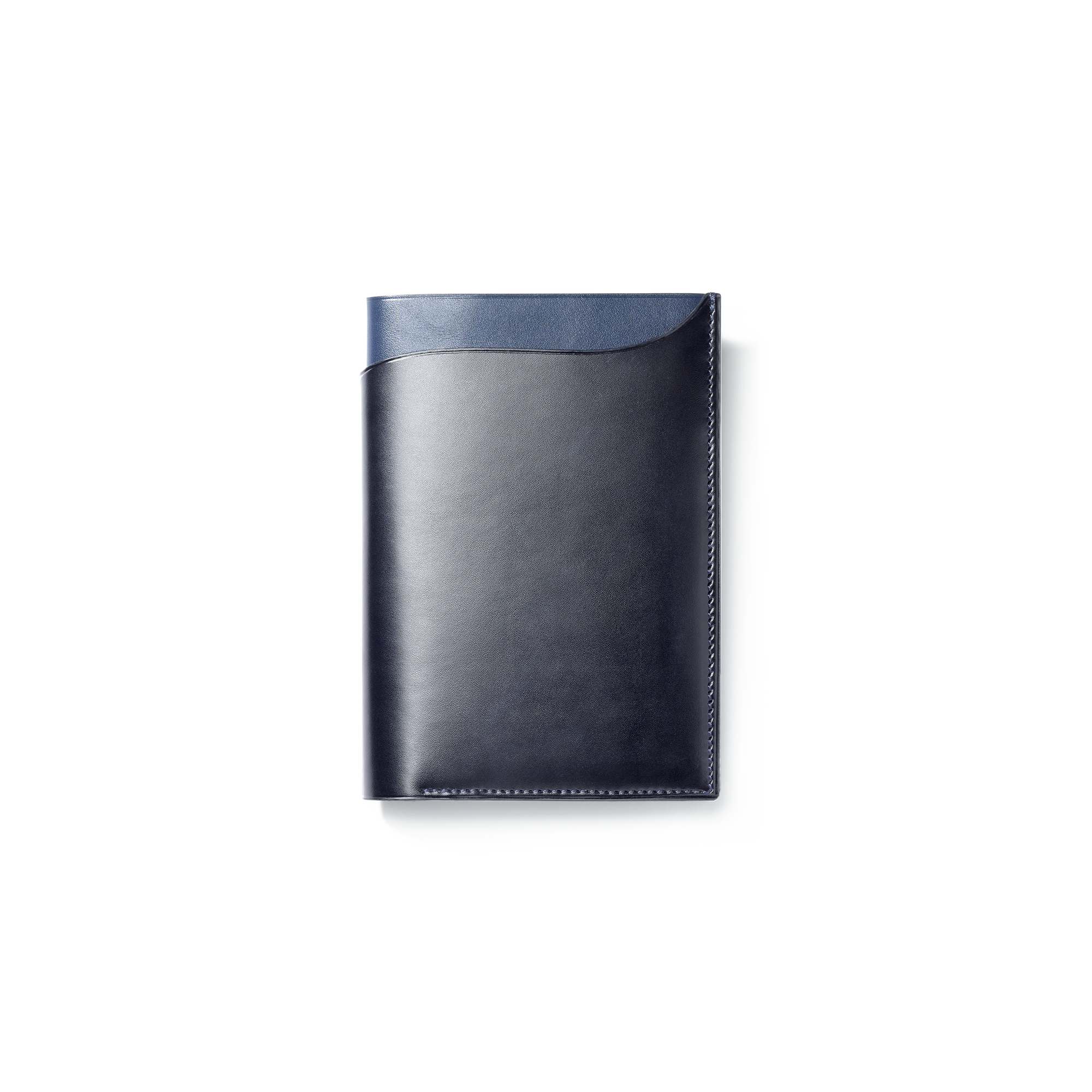 Couverture passeport Double You[Cuir veau lisse noir & cuir veau box bleu marine]