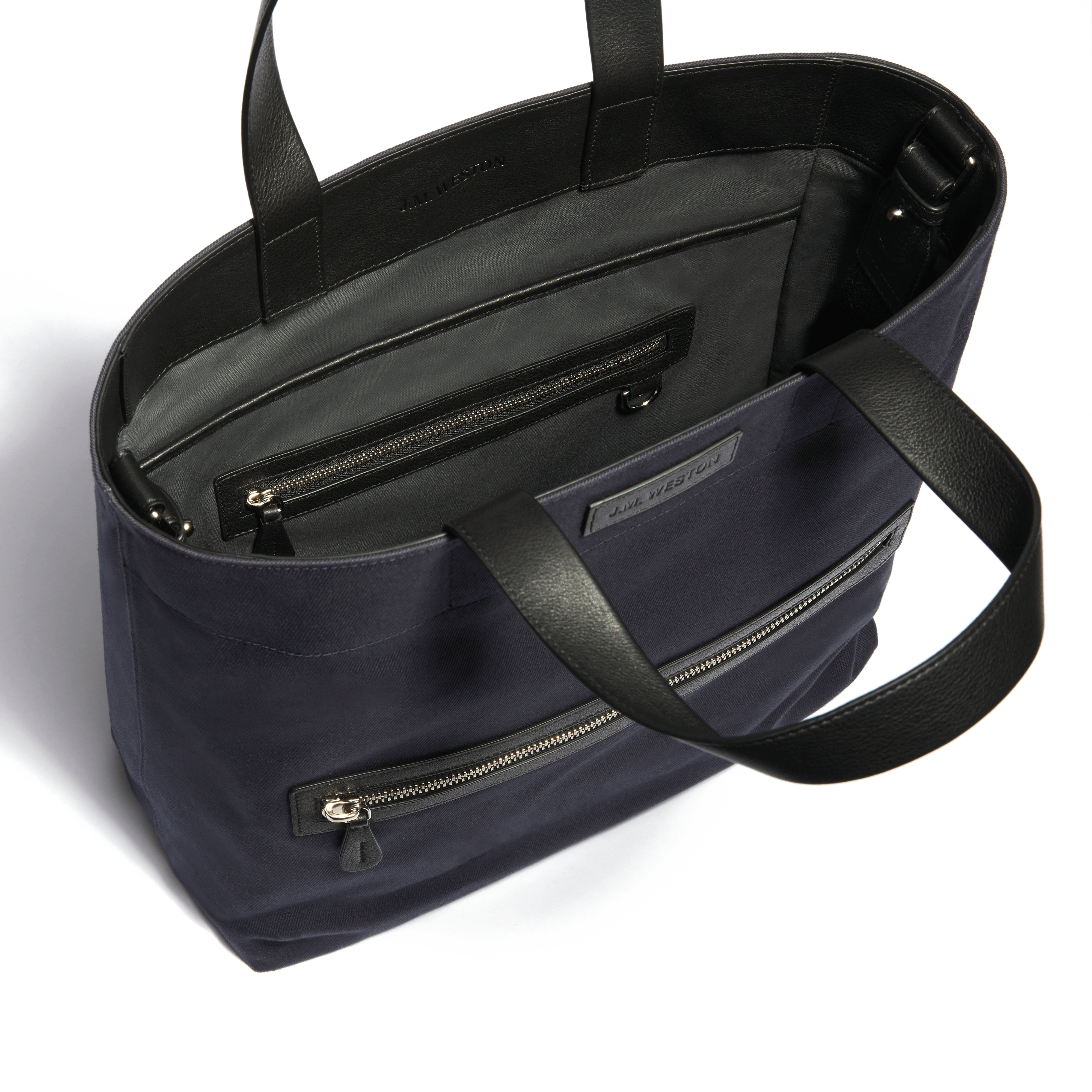 Walker Tote Bag Large Model made of Navy Canvas and Black Calfskin